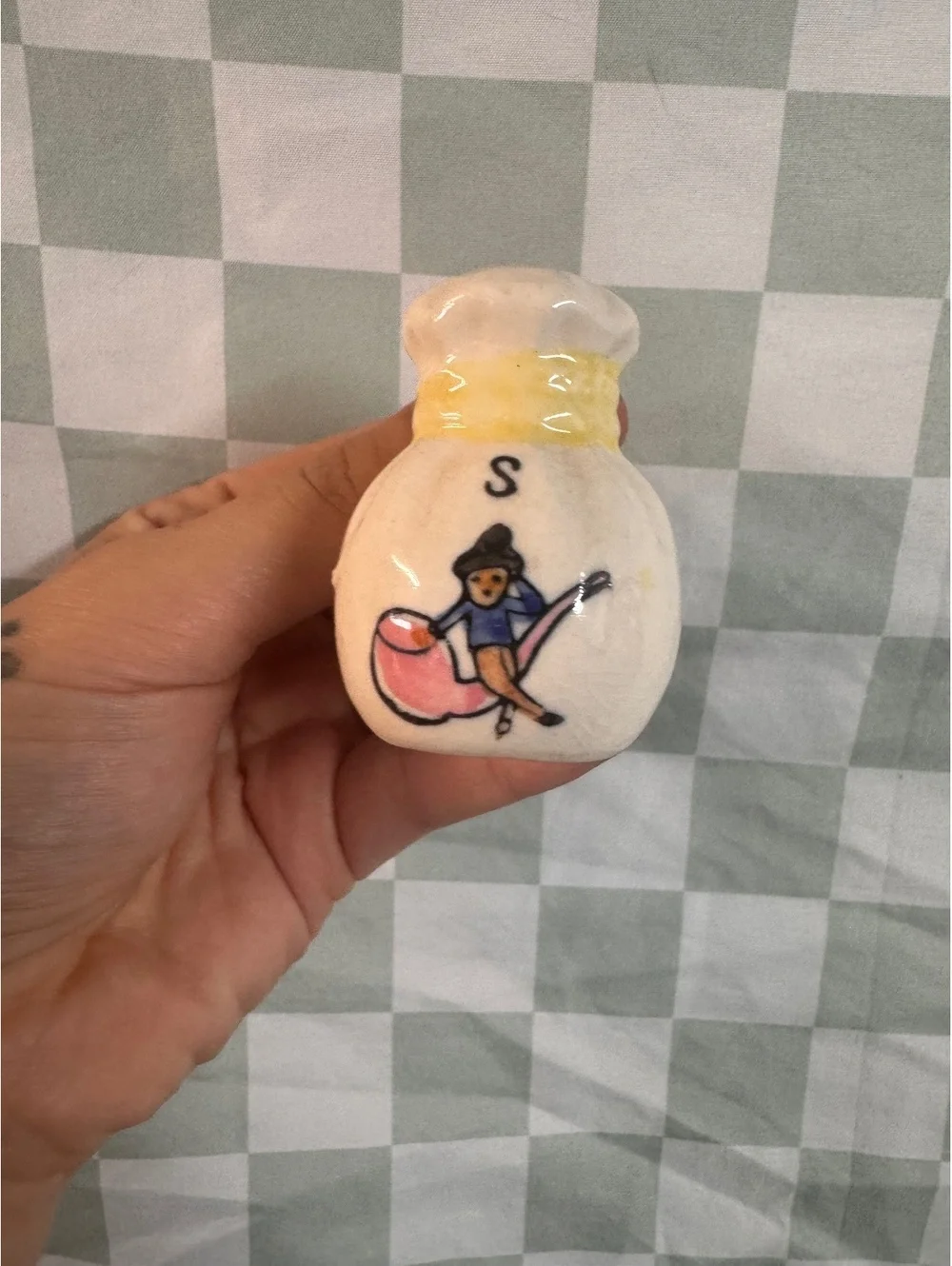 Vintage Ceramic Salt and Pepper Shakers with Hand-Painted Design